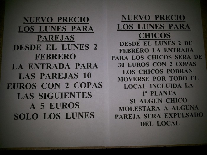 Nuevos precios Parejas y Chicos